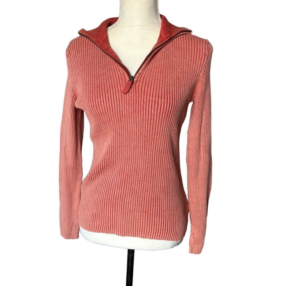 tyler böe Sweater Womens Size M Coral Quarter Zip Ribbed Knit Casual Cozy